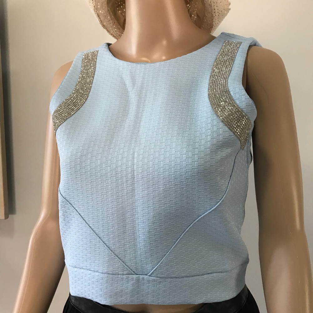 NWT Villa Sleeveless Blue Bling Bling Crop Top Sz4